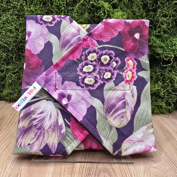 Reusable Sandwich Wrap, Wax Wrap Alternative Vegan Sustainable Sandwiches -Eco Zero Waste Hook & Loop Fastener - Dark Bouquet