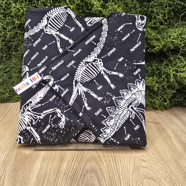 Reusable Sandwich Wrap, Wax Wrap Alternative Vegan Sustainable Sandwiches -Eco Zero Waste Hook & Loop Fastener - Dinosaur Bones Skeleton