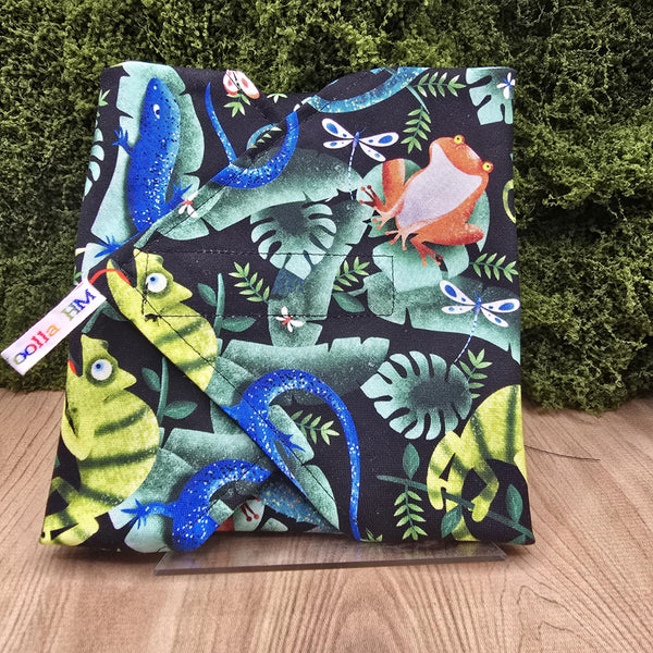 Reusable Sandwich Wrap, Wax Wrap Alternative Vegan Sustainable Sandwiches -Eco Zero Waste Hook & Loop Fastener - Lizard Frog Gecko