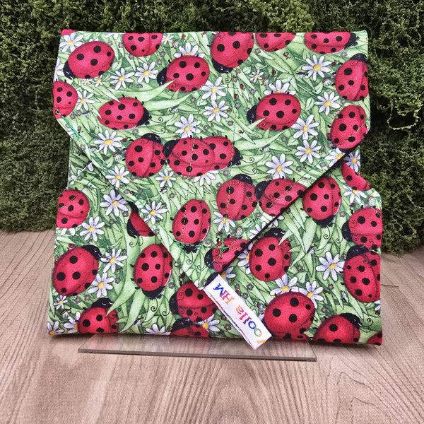 Reusable Sandwich Wrap, Wax Wrap Alternative Vegan Sustainable Sandwiches -Eco Zero Waste Hook & Loop Fastener - Grassy Ladybirds