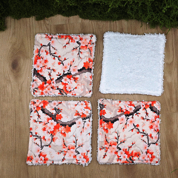 Reusable Cotton Wipes - Make Up - Toddler - Finger Wipes: 4 Pack Cherry Blossom, Eco-Friendly Skincare
