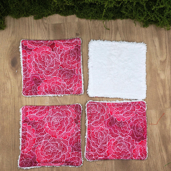 Reusable Cotton Wipes - Make Up - Toddler - Finger Wipes: 4 Pack Red Rose, Eco-Friendly Skincare
