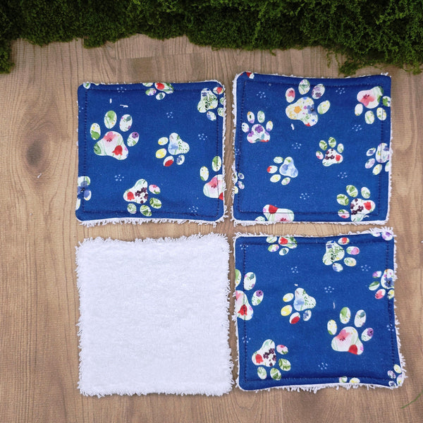 Reusable Cotton Wipes - Make Up - Toddler - Finger Wipes: 4 Pack Floral Pawprint, Eco-Friendly Skincare