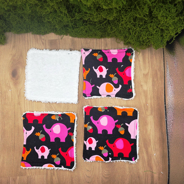Reusable Cotton Wipes - Make Up - Toddler - Finger Wipes: 4 Pack Black Elephant, Eco-Friendly Skincare