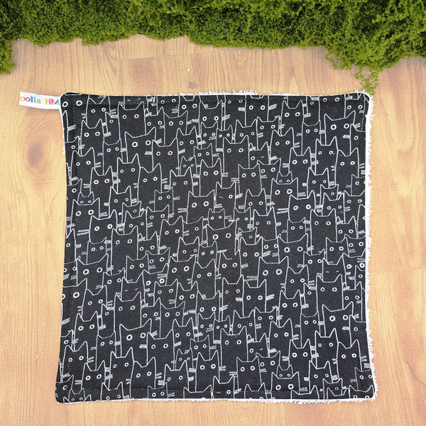 Face Flannel, Towel backed cloth, Wash Cloth, UnPaper Towel, Face Wipe, Makeup Remover, Eco Friendly, Plastic Free - Cat Outlines