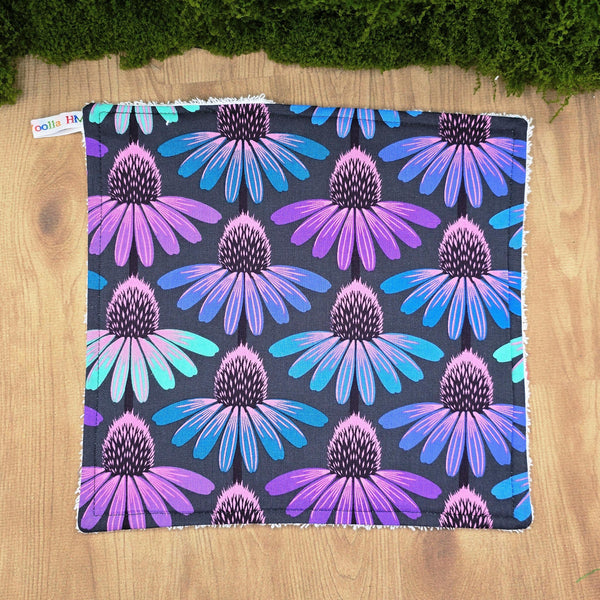 Face Flannel, Towel backed cloth, Wash Cloth, UnPaper Towel, Face Wipe, Makeup Remover, Eco Friendly, Plastic Free - Purple Echinacea
