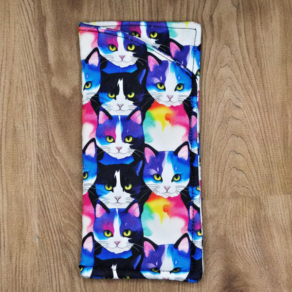 Handmade Cotton Glasses Case, Padded Eyewear Sleeve for Spectacles or Sunglasses, Eco-Friendly Gift, Soft Eyeglass Pouch Abstract Wat Cats