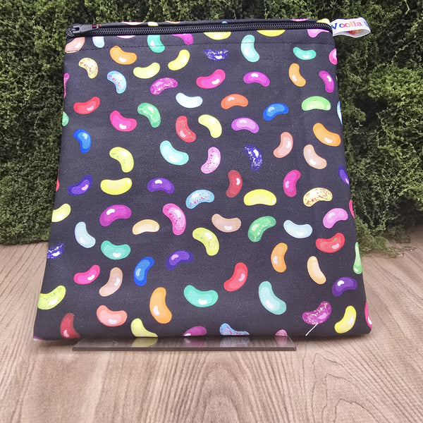 Reusable Sandwich Bag, Sanitary Pads Bag, Bagel Holder, Travel Makeup Bag Reusable Snack Pouch, Vegan Snack Box, Zip, Black Jelly Bean