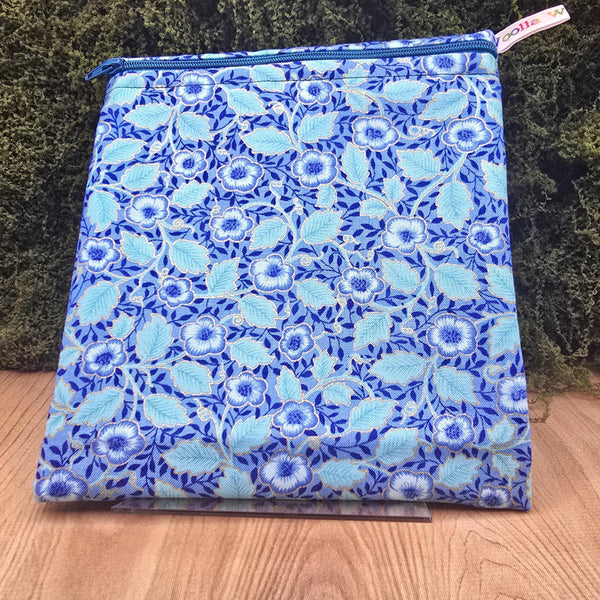 Reusable Sandwich Bag, Sanitary Pads Bag, Bagel Holder, Travel Makeup Bag Reusable Snack Pouch, Vegan Snack Box, Zip, Blue Turquoise Flowers