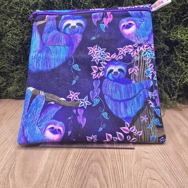 Reusable Sandwich Bag, Sanitary Pads Bag, Bagel Holder, Travel Makeup Bag Reusable Snack Pouch, Vegan Snack Box, Zip, Midnight Sloth