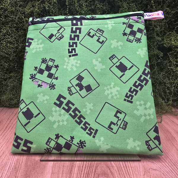 Reusable Sandwich Bag, Sanitary Pads Bag, Bagel Holder, Travel Makeup Bag Reusable Snack Pouch, Vegan Snack Box, Zip, Green Blocks