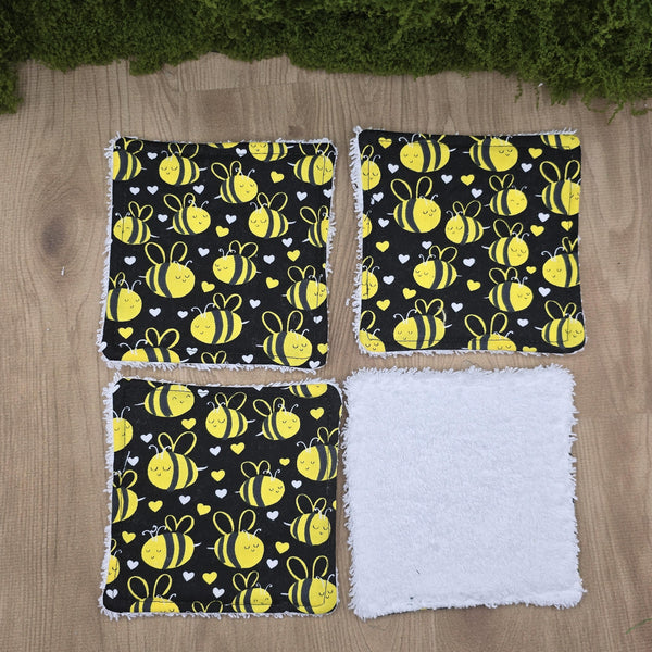 Reusable Cotton Wipes - Make Up - Toddler - Finger Wipes: 4 Pack Chonky Bees, Eco-Friendly Skincare