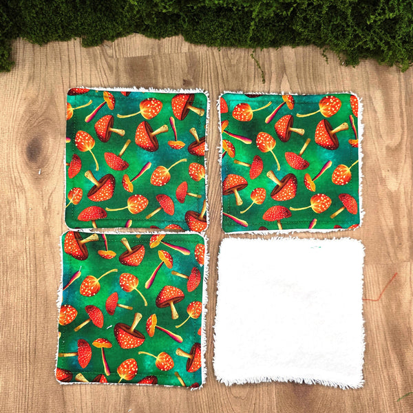 Reusable Cotton Wipes - Make Up - Toddler - Finger Wipes: 4 Pack Toadstool Green, Eco-Friendly Skincare