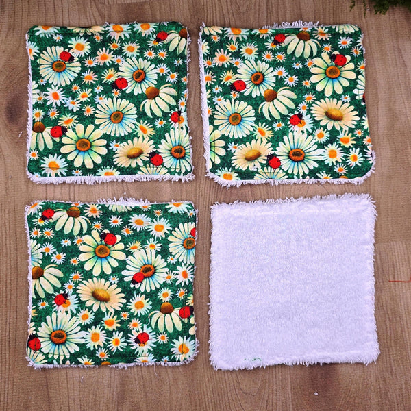 Reusable Cotton Wipes - Make Up - Toddler - Finger Wipes: 4 Pack Daisy Ladybird, Eco-Friendly Skincare