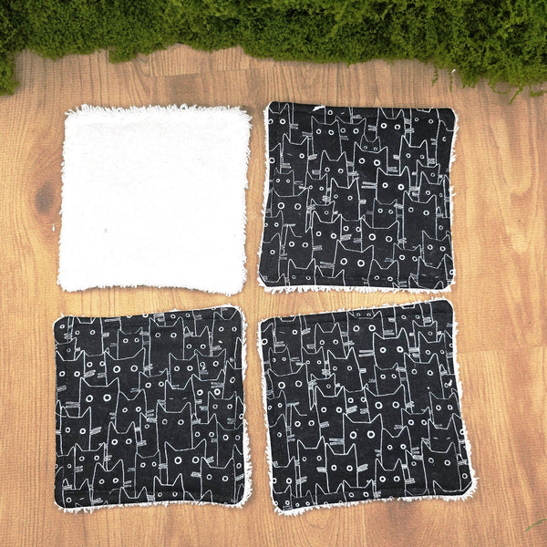 Reusable Cotton Wipes - Make Up - Toddler - Finger Wipes: 4 Pack Cat Outlines, Eco-Friendly Skincare