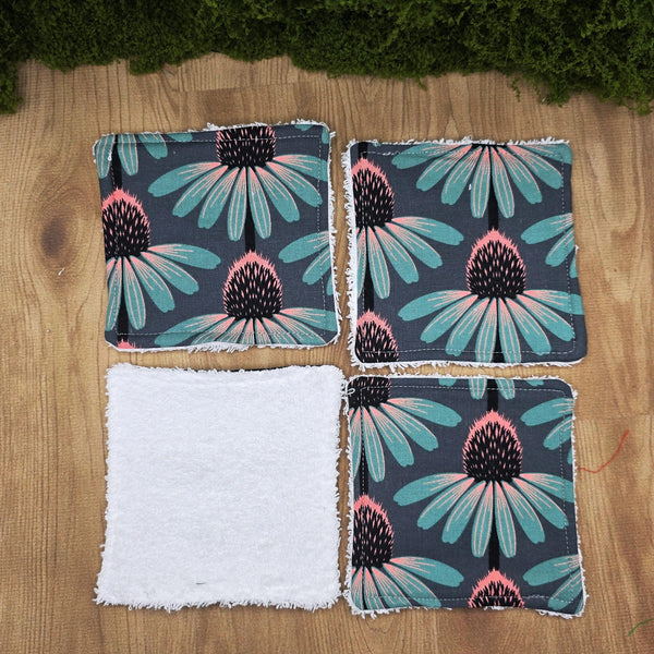 Reusable Cotton Wipes - Make Up - Toddler - Finger Wipes: 4 Pack Grey Echinacea, Eco-Friendly Skincare