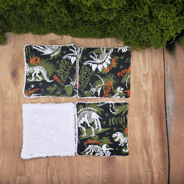 Reusable Cotton Wipes - Make Up - Toddler - Finger Wipes: 4 Pack Camo Dinosaurs, Eco-Friendly Skincare