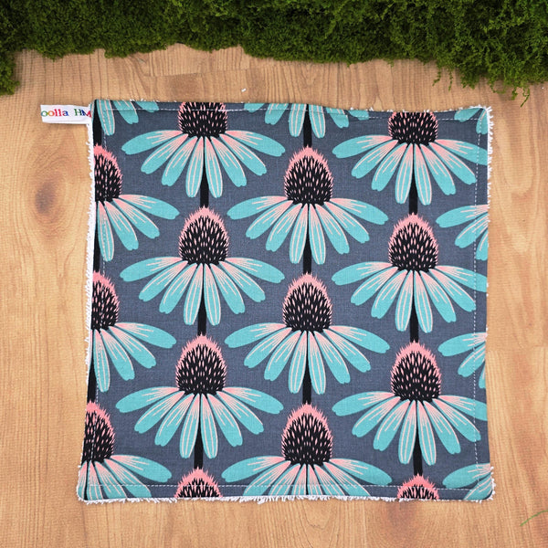 Face Flannel, Towel backed cloth, Wash Cloth, UnPaper Towel, Face Wipe, Makeup Remover, Eco Friendly, Plastic Free - Grey Echinacea