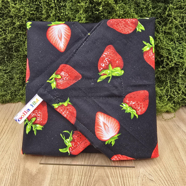 Reusable Sandwich Wrap, Wax Wrap Alternative Vegan Sustainable Sandwiches -Eco Zero Waste Hook & Loop Fastener - Black Strawberry