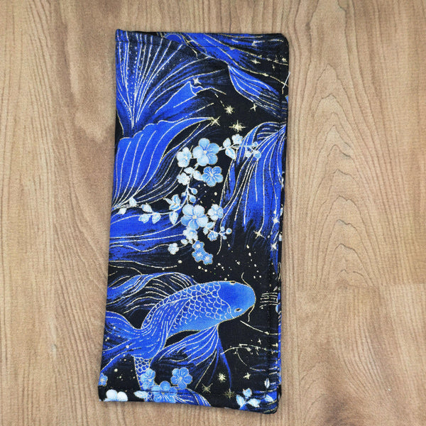 Handmade Cotton Glasses Case, Padded Eyewear Sleeve for Spectacles or Sunglasses, Eco-Friendly Gift, Soft Eyeglass Pouch Midnight Koi