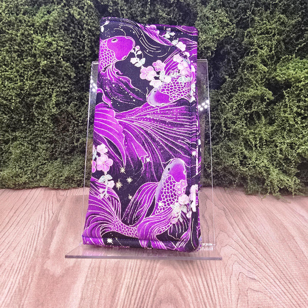 Handmade Cotton Glasses Case, Padded Eyewear Sleeve for Spectacles or Sunglasses, Eco-Friendly Gift, Soft Eyeglass Pouch Purple Koi
