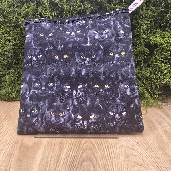 Reusable Sandwich Bag, Sanitary Pads Bag, Bagel Holder, Travel Makeup Bag Reusable Snack Pouch, Vegan Snack Box, Zip, Black Cats