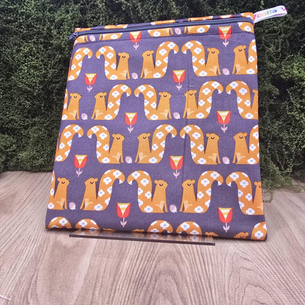 Reusable Sandwich Bag, Sanitary Pads Bag, Bagel Holder, Travel Makeup Bag Reusable Snack Pouch, Vegan Snack Box, Zip, Geo Squirrel