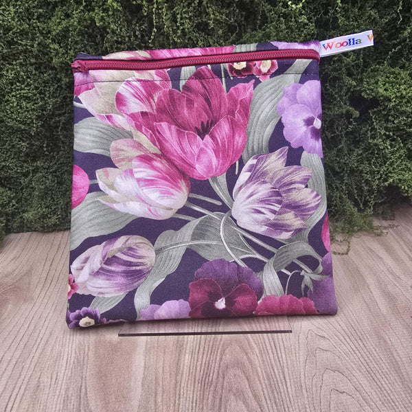 Reusable Sandwich Bag, Sanitary Pads Bag, Bagel Holder, Travel Makeup Bag Reusable Snack Pouch, Vegan Snack Box, Zip, Dusk Blossom
