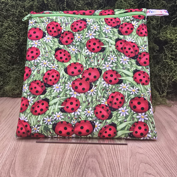 Reusable Sandwich Bag, Sanitary Pads Bag, Bagel Holder, Travel Makeup Bag Reusable Snack Pouch, Vegan Snack Box, Zip, Grass Ladybird