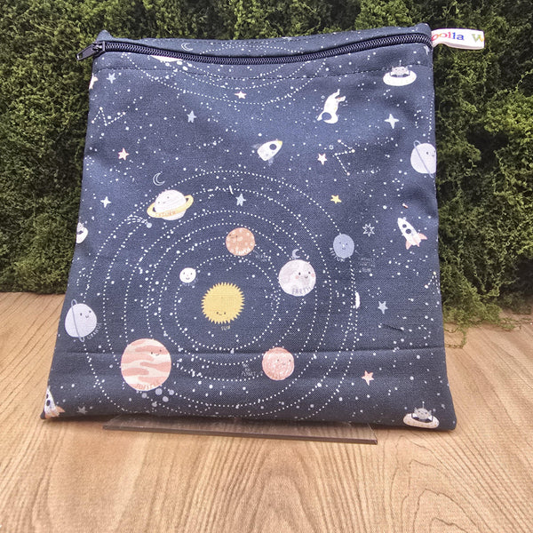 Reusable Sandwich Bag, Sanitary Pads Bag, Bagel Holder, Travel Makeup Bag Reusable Snack Pouch, Vegan Snack Box, Zip, Happy Solar System