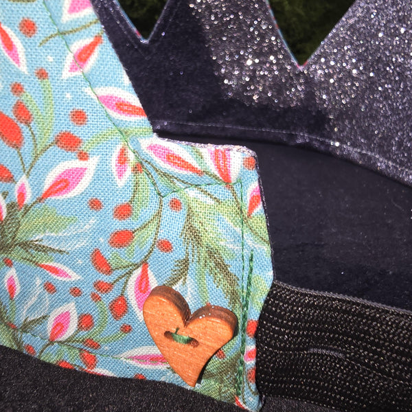 Turquoise Pink Vine With Silver Glitter Fabric Christmas Crown Reversible Adjustable 1 Size Fit All Party Hat Birthday  Zero Waste