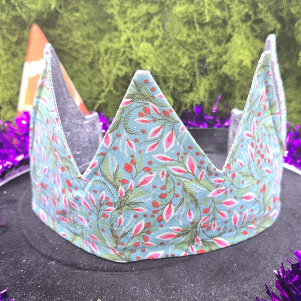 Turquoise Pink Vine With Silver Glitter Fabric Christmas Crown Reversible Adjustable 1 Size Fit All Party Hat Birthday  Zero Waste