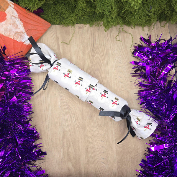 Reusable Christmas Cracker, Washable, Eco Friendly Sustainable Festive Table Decor, Refillable Zero Waste Holiday Gift Idea - Snowman
