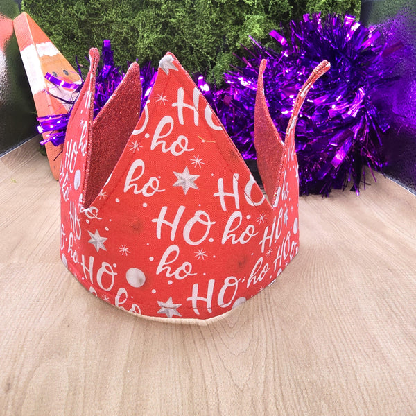 Ho Ho Ho With Red Glitter Fabric Christmas Crown Reversible Adjustable 1 Size Fit All Party Hat Birthday  Zero Waste