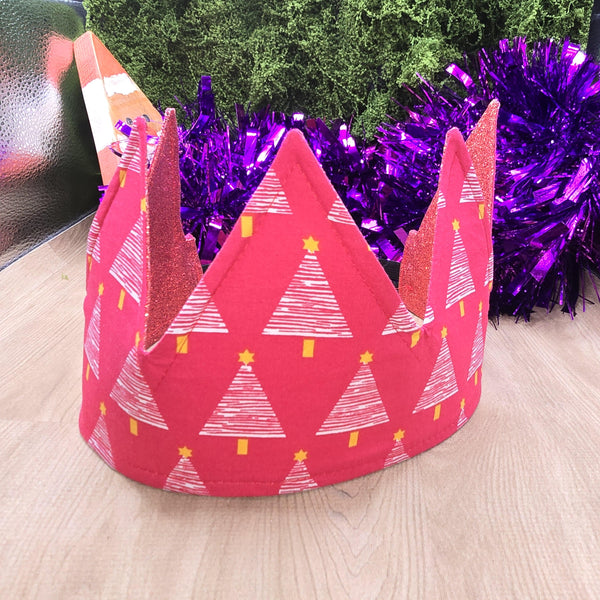 Red Trees With Red Glitter Fabric Christmas Crown Reversible Adjustable 1 Size Fit All Party Hat Birthday  Zero Waste