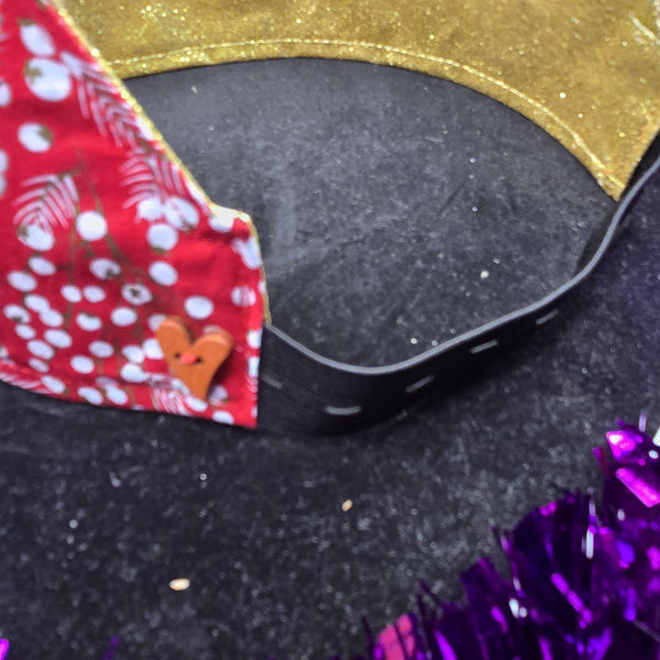Red Berries With Gold Glitter Fabric Christmas Crown Reversible Adjustable 1 Size Fit All Party Hat Birthday  Zero Waste