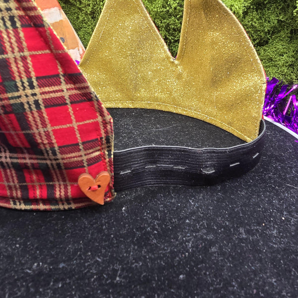 Red Metallic Tartan With Gold Glitter Fabric Christmas Crown Reversible Adjustable 1 Size Fit All Party Hat Birthday  Zero Waste