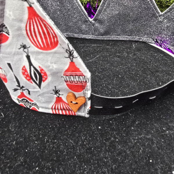 Grey Red Bauble With Silver Glitter Fabric Christmas Crown Reversible Adjustable 1 Size Fit All Party Hat Birthday  Zero Waste