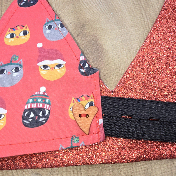 Red Jolly Cats With Red Glitter Fabric Christmas Crown Reversible Adjustable 1 Size Fit All Party Hat Birthday  Zero Waste