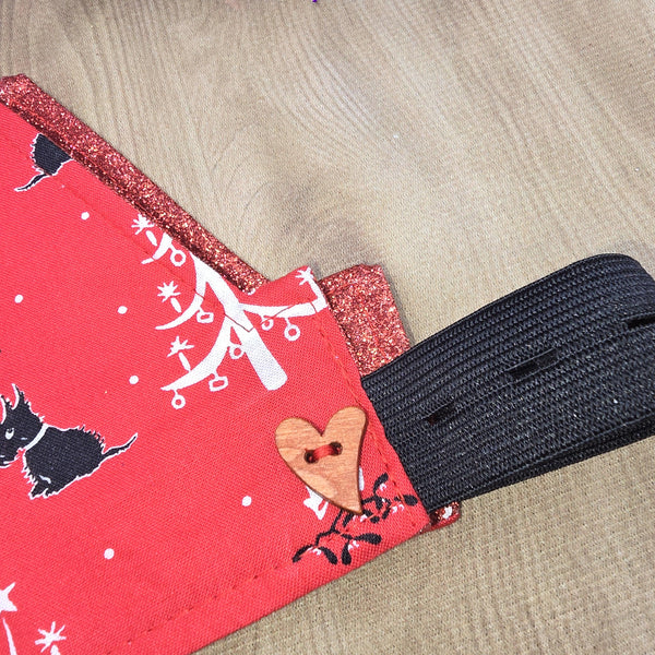 Red Scotty Dogs With Red Glitter Fabric Christmas Crown Reversible Adjustable 1 Size Fit All Party Hat Birthday  Zero Waste