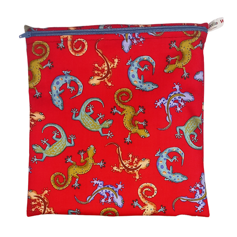 Red Gecko - Large Poppins Pouch - Waterproof, Washable, Food Safe, Vegan, Lined Zip Bag