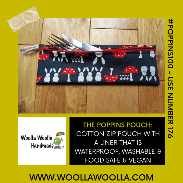 Blue Squares - XL  Straw/Cutlery Poppins Pouch