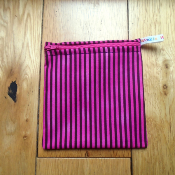 Pink Chocolate V Stripe - Small Poppins Pouch Washable Snack Bag