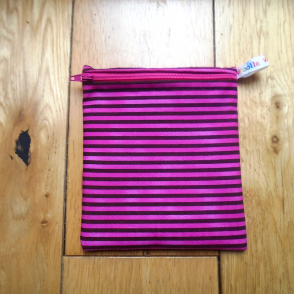 Pink Chocolate H Stripe - Small Poppins Pouch Washable Snack Bag