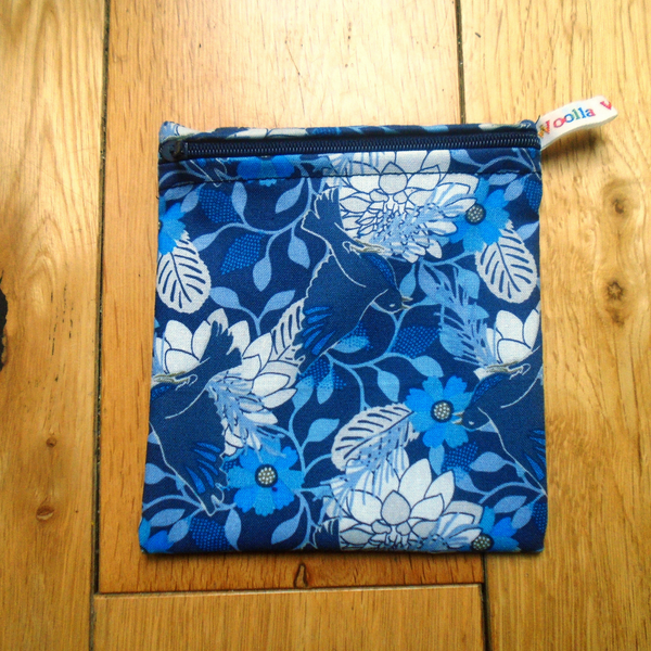 Blue Grey Flowers - Small Poppins Pouch Washable Snack Bag