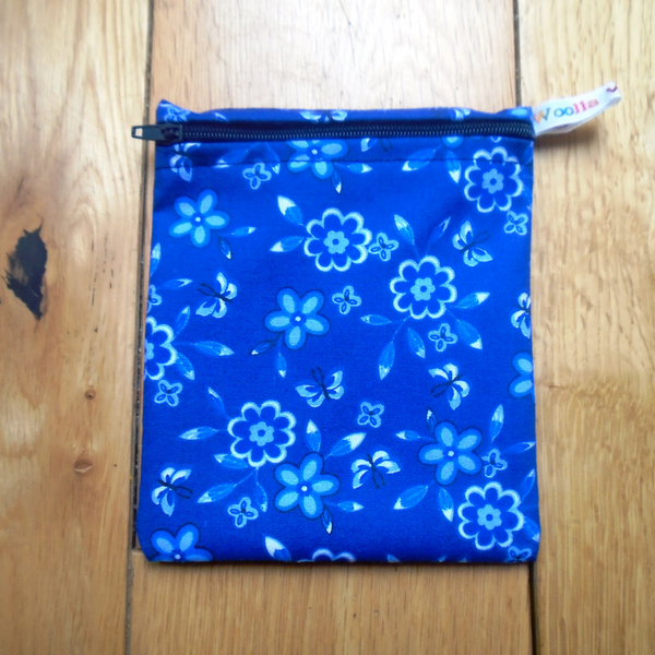 Blue on Blue Flowers - Small Poppins Pouch Washable Snack Bag