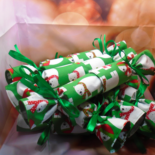 Green Polar Bears Fabric Reusable Christmas Cracker Pullable Eco Friendly Crackers Zero Waste