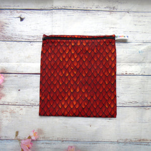 Red Dragon Scales Bicycle Medium Poppins Pouch Washable Sandwich Bag - Vegan Alt. to Wax Wrap