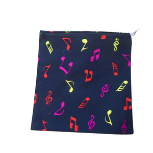 Multi Musical Note - Large Poppins Pouch - Waterproof, Washable, Food Safe, Vegan, Lined Zip Bag