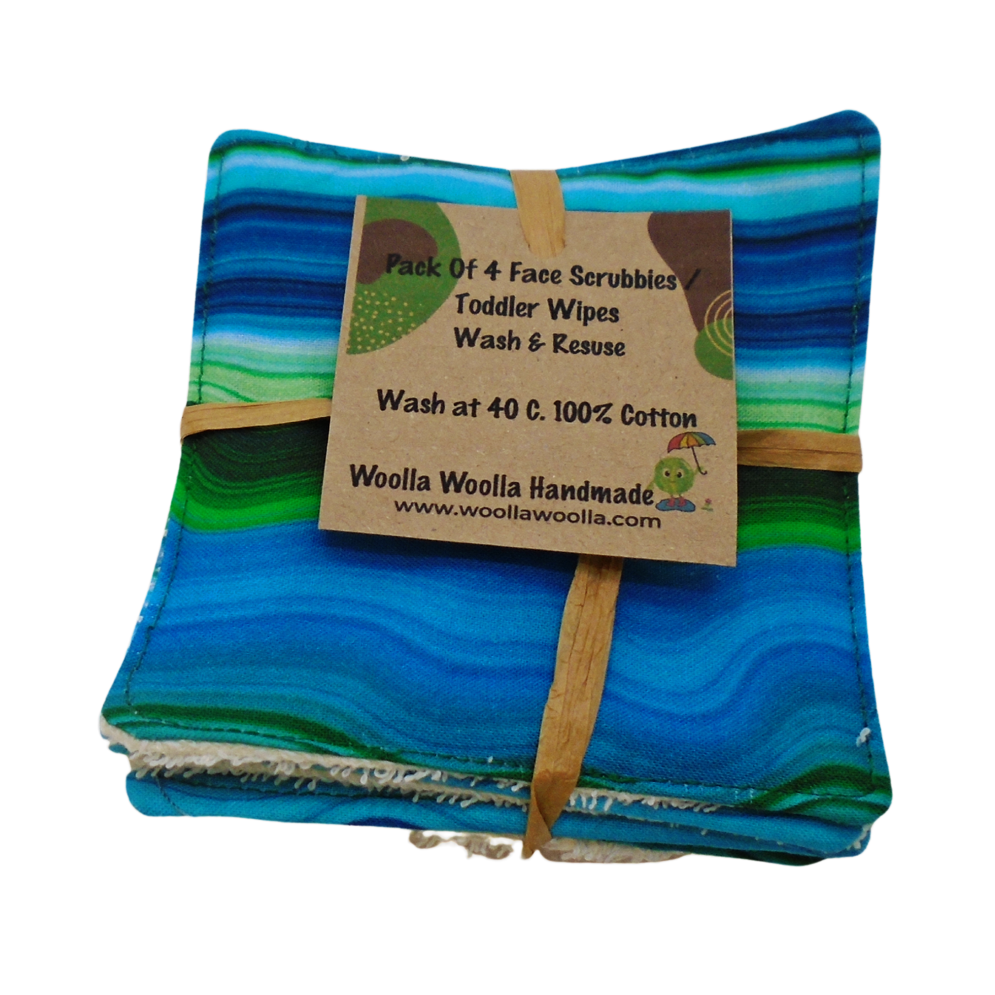 Reusable Cotton Wipes 4 Pack - Make Up - Toddler - Finger Wipes - Blue Green Geode With Cream Towelling